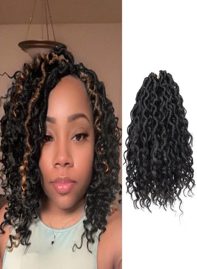 ايجو شعر كروشيه بطول 8 بوصات للنساء ذوات البشرة السمراء، 7 عبوات من شعر كروشيه Goddess Locs مع أطراف مجعدة، شعر قصير مُجهز مسبقًا على شكل حلقات صناعية (8 بوصات، 1B) - Image 1